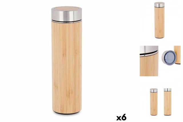 Bottiglia termica 500 ml metallo naturale bambù 6 pezzi caraffa termica