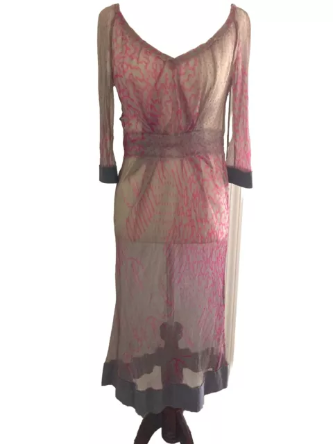 Philosophy Di Albert Ferretti  Dress Sz 4 Gray Pink Sheer