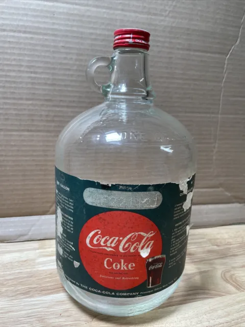 Original Coca-Cola NY One Gallon Soda Fountain Syrup Glass Jug w/Old Paper Label