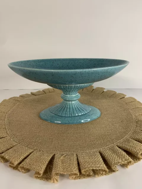 Vintage Red Wing Pottery Pedestal Compote Blue Speckled Centerpiece
