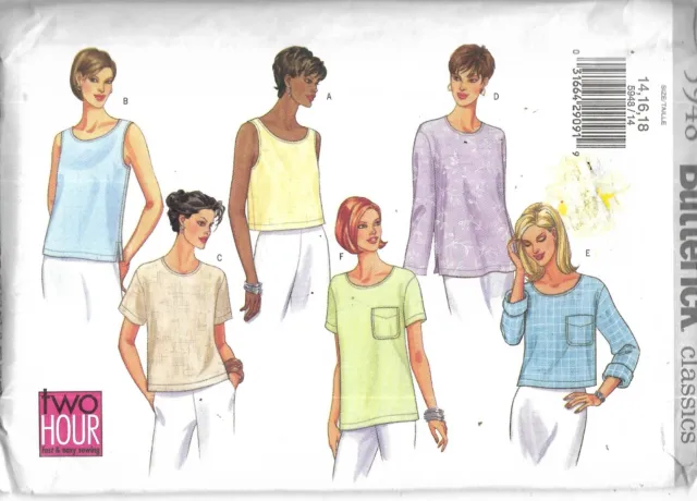 Butterick #5948 MISSES' LOOSE-FITTING TOPS Uncut Sewing Pattern Size 14-18