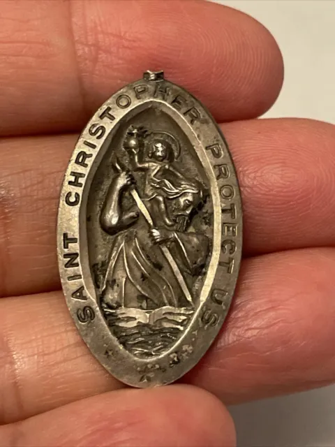 Medalla religiosa católica vintage de plata esterlina de San Cristóbal