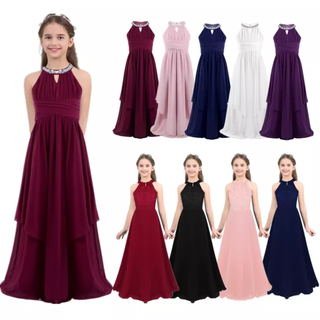 US Girls Bridesmaid Dress Flower Party Wedding Dress Princess Pageant Ball Gown