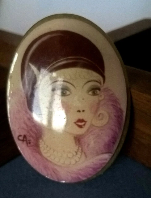 Broche Vintage En Résine Sérigraphiée - Signée Artiste CA - Bon état D'usage