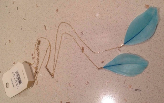 Orelia Necklace ~Rrp £18~ Turquoise Feather Pale Gold Lariat Boho Chic  ~9610~