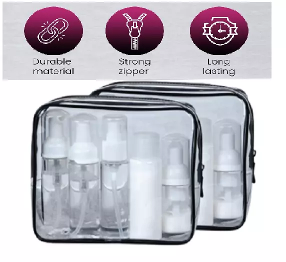 2 x Clear Travel Toiletries Bag Cosmetic Toiletry Pouch Liquids Makeup Organiser