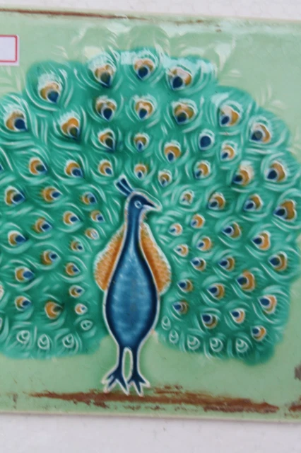 Tile Majolica Peacock Dancing Vintage Made In Japan Art Nouveau Porcelain Nh4231 7