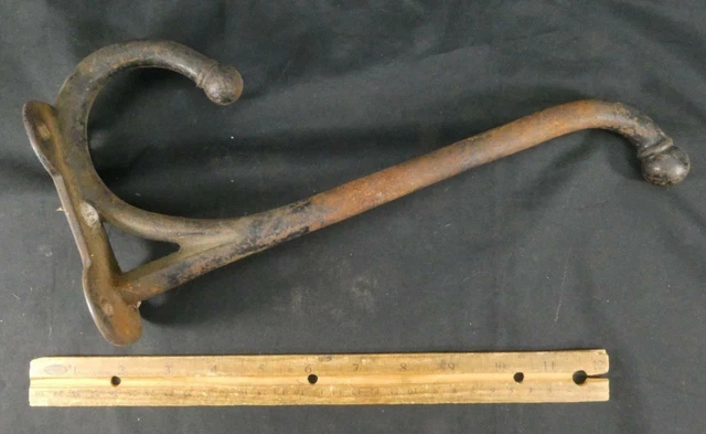 Antique Iron Wall Coat Hat Hook Metal Hanger Bracket Heavy Well Made !