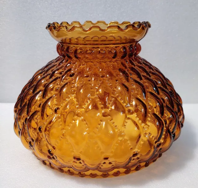 Vintage Amber Crystal Diamond Quilted Lamp Shade Glass Globe 7" Fitter Ruffle