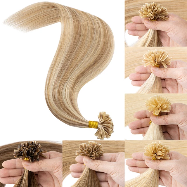 BALAYAGE Flat U Tip Human Hair Extensions Keratin Bondings Nail Tip 300 strands
