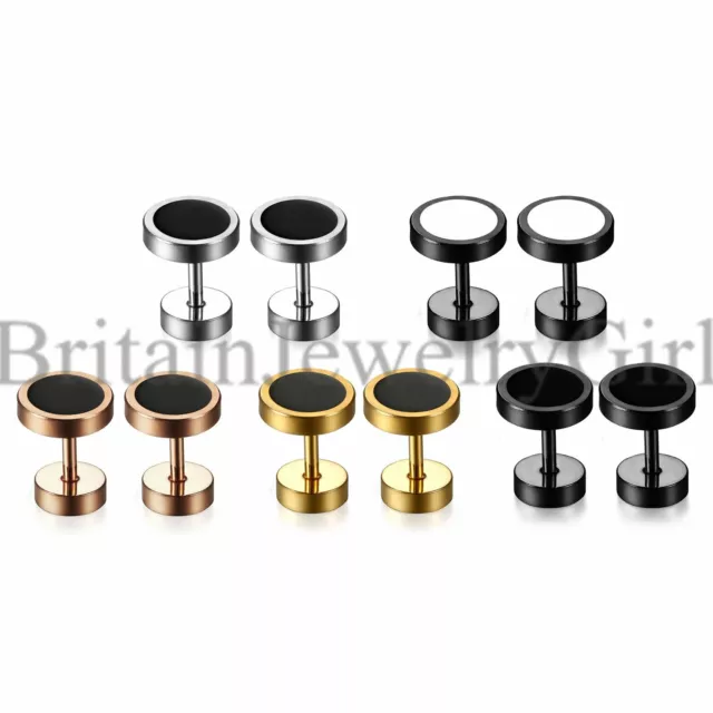 8mm Round Stainless Steel Dumbbell Barbell Ear Stud Earrings for Men Women 2pcs