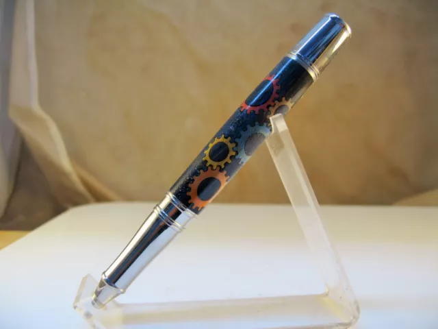 HW hand turned stainless steel gear inlay liberty twist ballpoint pen