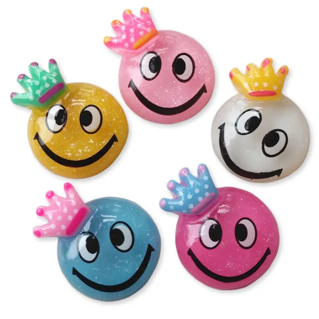 5pcs Smiley Glitter Face Resin Flatback Cabochons Embellishment Kitsch Craft