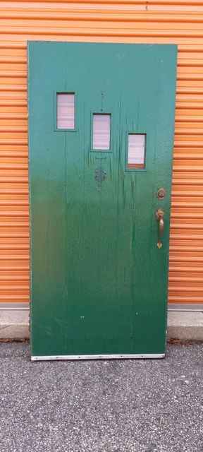 Exterior Antique Wood Door 3 Small Windows  36 X 79 Can Ship!!!