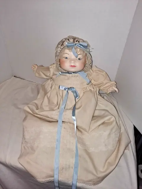 Vintage Big Baby Doll Hand Made OOAK 17" Porcelain Head, Arms Dolls C. FOY 1985
