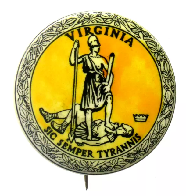 unusual vintage VIRGINIA STATE SEAL larger 1.25" pinback button ^