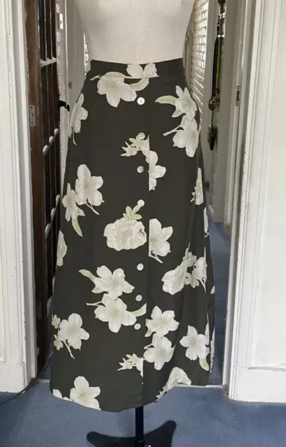 Vintage Size 10 Apriori Khaki Floral Skirk Buttons Down Front Slit In Sides/Back