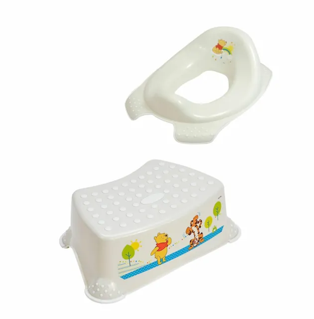 2er Set : Winnie Puuh perl weiß Toilettensitz + Tritthocker Toilettentrainer