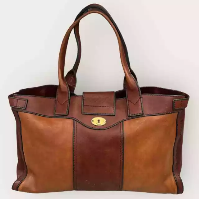 Fossil Vintage Reissue Weekender Brown Leather Satchel Overnight Tote Purse Bag