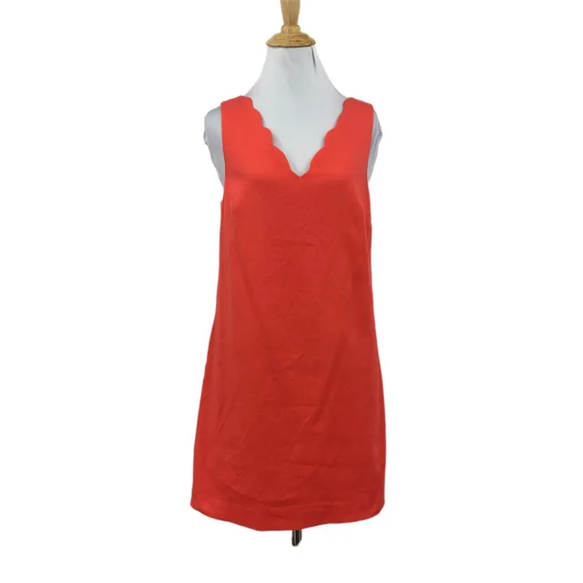 CeCe Dress Womens 6 Textured Coral Scalloped Trim V Neck Cotton Stretch A Line