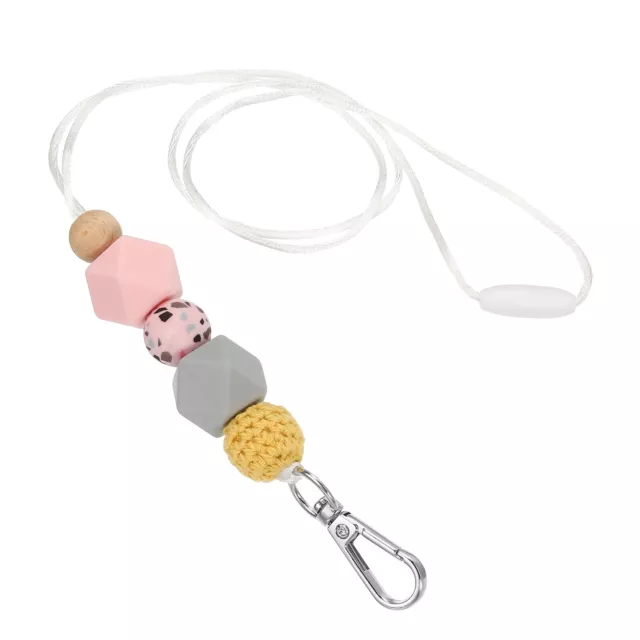 Silicone Beaded Lanyard Key Lanyard Keychain w Buckle Pink Pattern