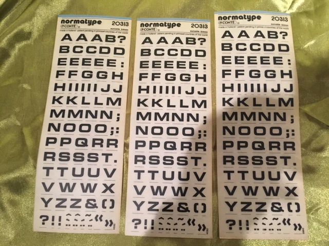CONTE SOFORTSCHRIFTZUG Eurostile 9,4 mm (x3 Blatt) WIE BUCHSTABE