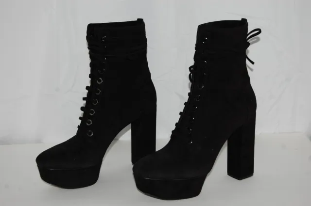 Us 11 ❤️ Casadei High Heel Platform Black Suede Leather Ankle Boots Bootie Italy 3