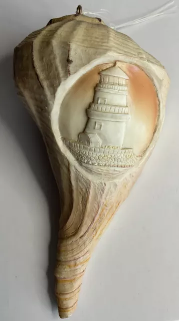 Vintage Hand Carved Cameo Bullmouth Helmet Conch Shell & Lighthouse Shell-PAIR 2