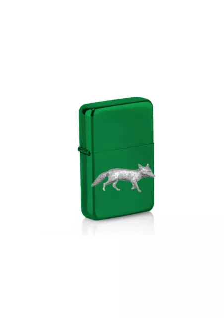 PPA24 Vixen Fox pewter Pendant On A petrol wind proof Green Lighter