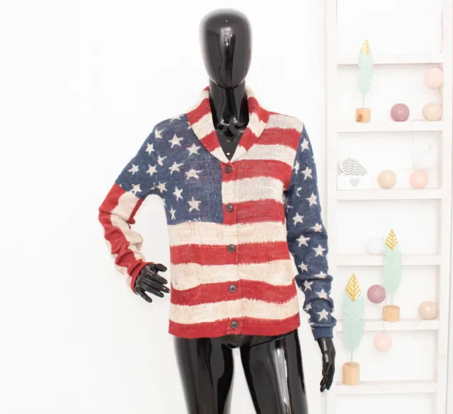 Denim & Supply Ralph Lauren American Flag USA Cardigan Cotton Sweater Womens L