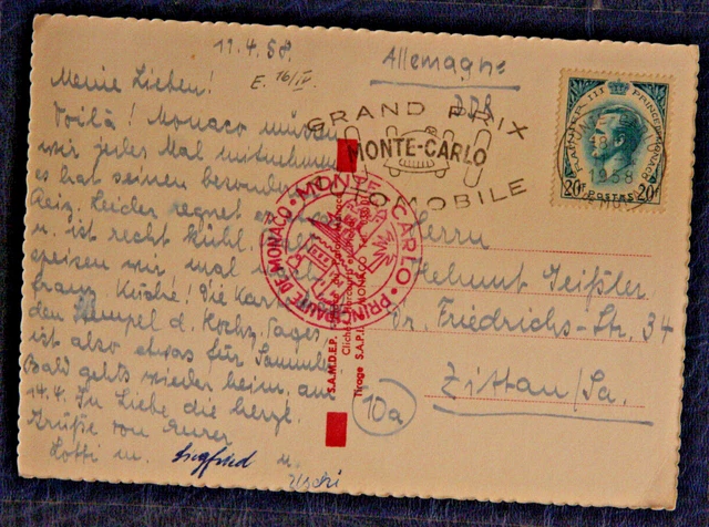 Monaco Grand Prix Stempel 1958 auf Maximumkarte Fürstenhochzeit so RR! (240-16)