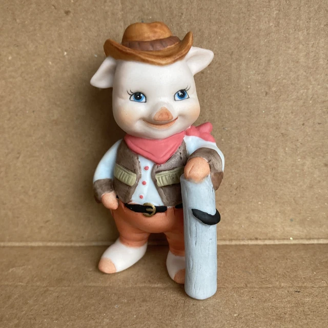 1995 vtg Bronson COWBOY Western Piglet Piggy Sri Lanka Figurine