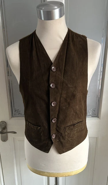 Cappotto vita vintage marrone pelle scamosciata vera pelle scamosciata da uomo taglia M