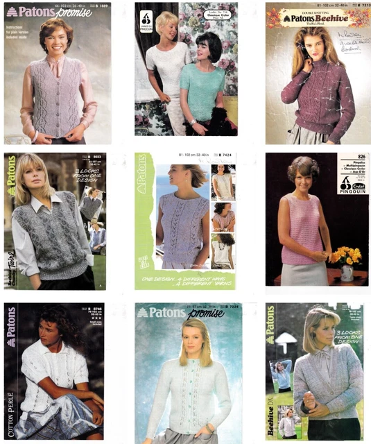 Job Lot Of 9 Knitting Patterns Sweaters Cardigans Ladies Patons Vintage Bundle
