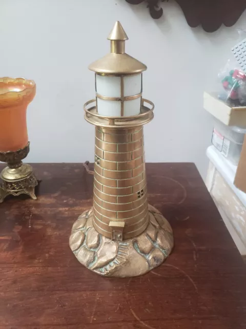VTG 1920s Cast Bronze/Brass Lighthouse Lamp Nautical Heavy 9Lbs 13” Tall