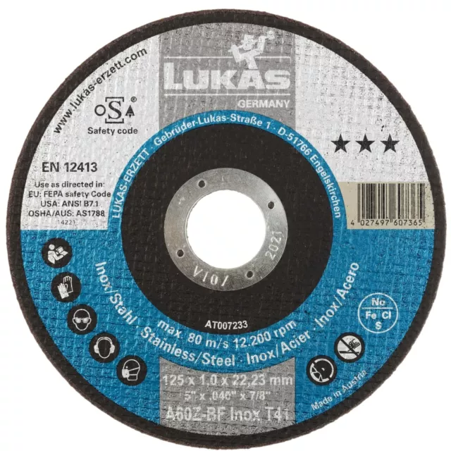 50x Lukas Disco de Corte T41 para Acero Inox. 115x1.6 MM Recto A46Z-BF