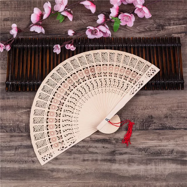 Fashion Hand Fragrant Carved Bamboo Folding Fan Chinese Wooden Fan Home Decor CB