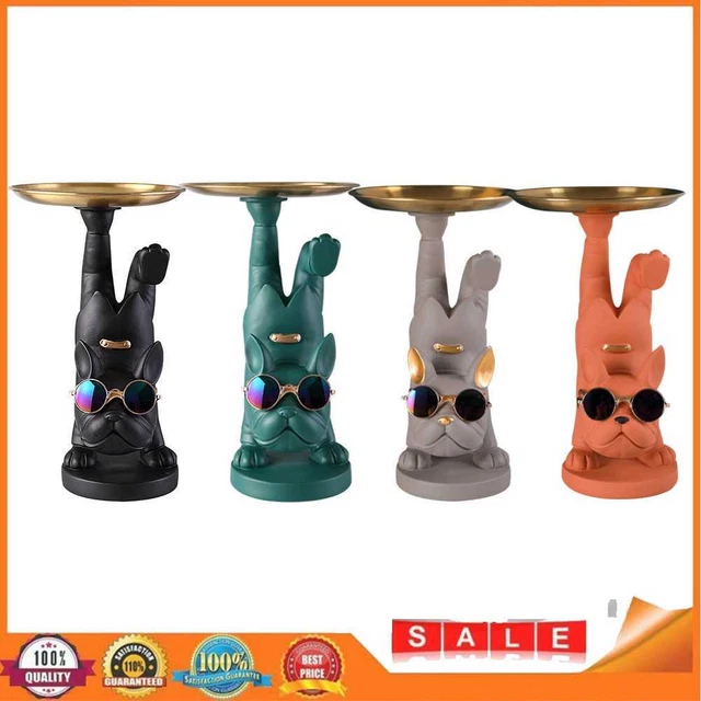 Resin French Bulldog Sculpture Dog Figurine Key Jewelry Storage Table Decor Tray