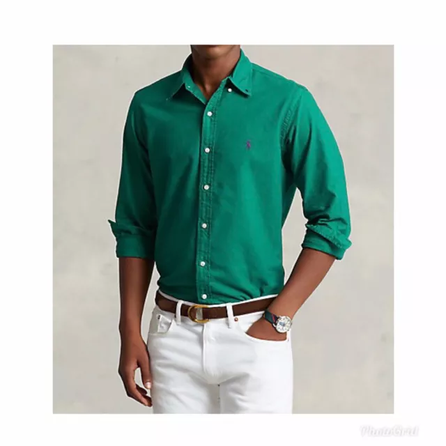 Polo Ralph Lauren uomo slim fit indumento tinto Oxford camicia L/S - verde - XL