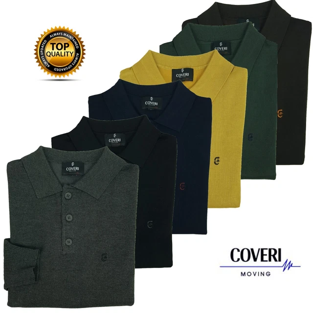 Maglia Maglione Uomo Polo 3 Bottoni Classica Tinta Unita Elegante Maniche Lunghe