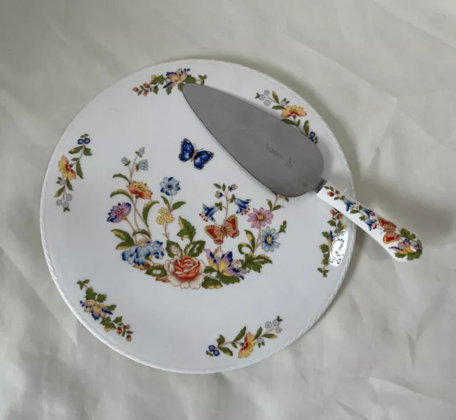 Aynsley Cottage Garden Fine Bone China Cake Serving Set Plate Stand and Slicer