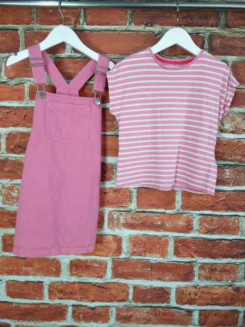 Girls Bundle Aged 4-5 Years M&S Next Pink Dungarees Dress T-Shirt Summer 110Cm