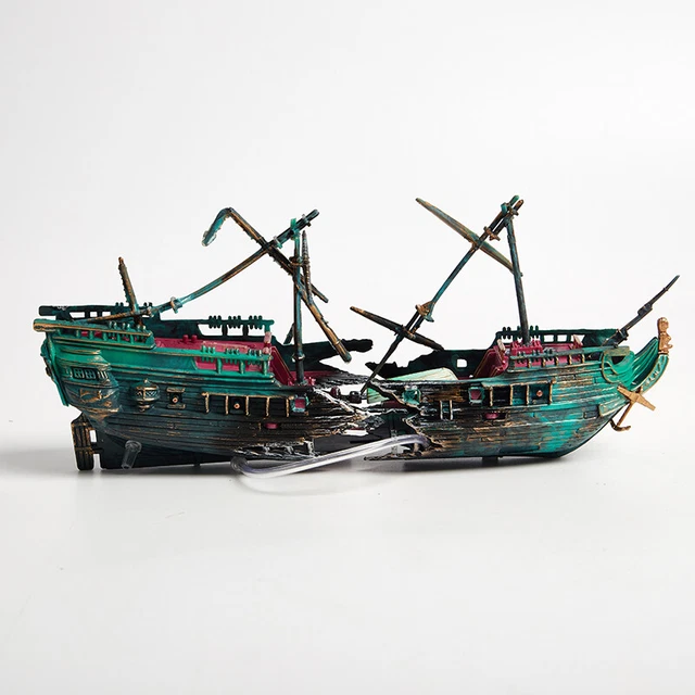 Aquarium Fish Tank Landscape Pirate Ship Wreck Ship Decor Resin Boat OrnamenU K^