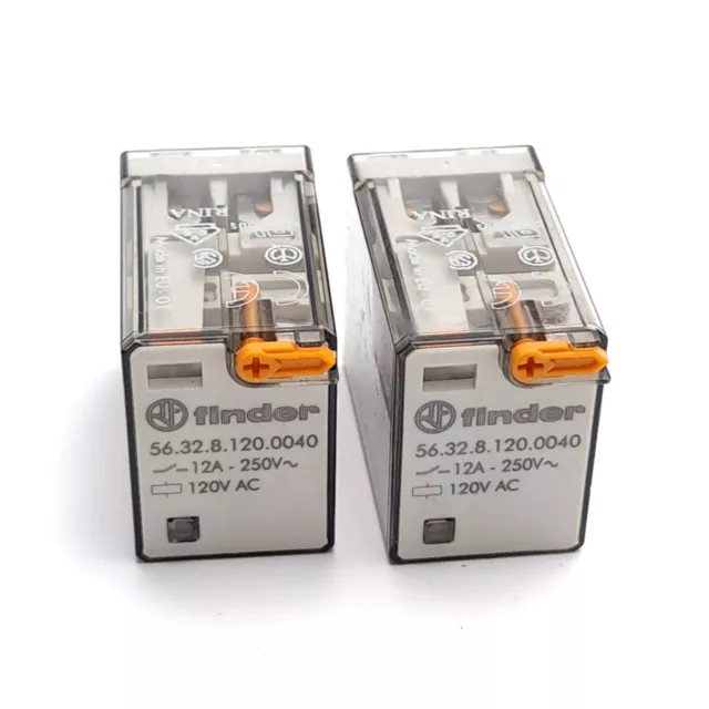 Lot of 2 Finder 56.32.8.120.0040 Power Relay, Coil: 120V, Contact: 250V 12A DPDT
