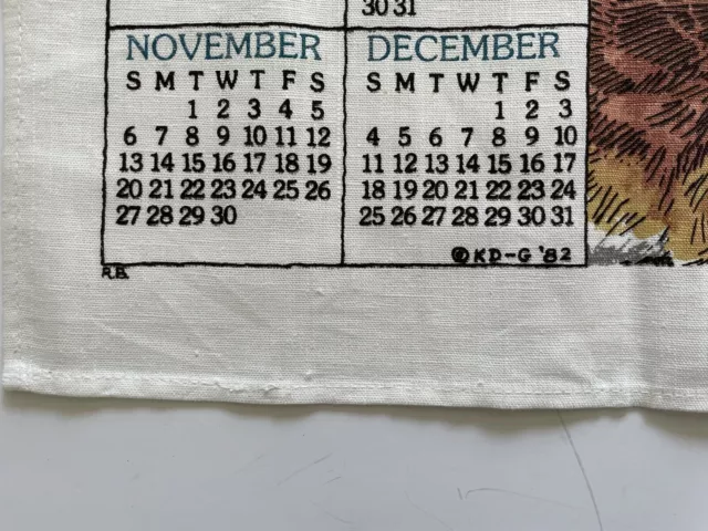 Kay Dee Designs Linen DISH TOWEL 1988 Calendar Cats Kittens in Basket 2