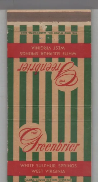 Matchbook Cover - West Virginia The Greenbriar White Sulphur Springs, WV