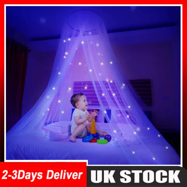 Baby Princess Dome Lace LED Light Mosquito Net Mesh Bed Canopy Bedroom Decor UK