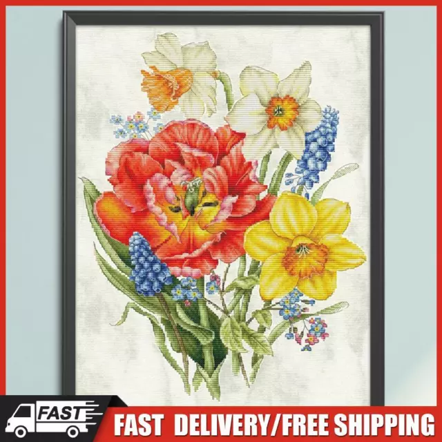 Eco Cotton Complete Embroidery Set 14CT Printed Bouquet Cross