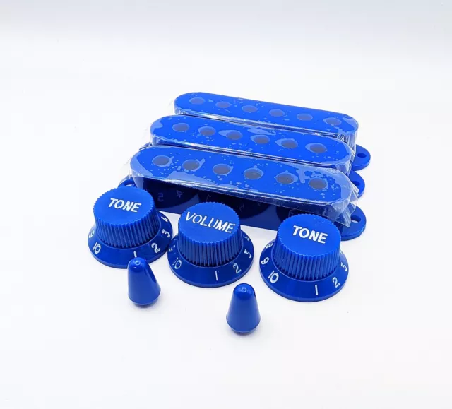 Blue PICKUP COVERS 52mm 50mm 48mm KNOBS & TIPS USA Stratocaster guitars UK