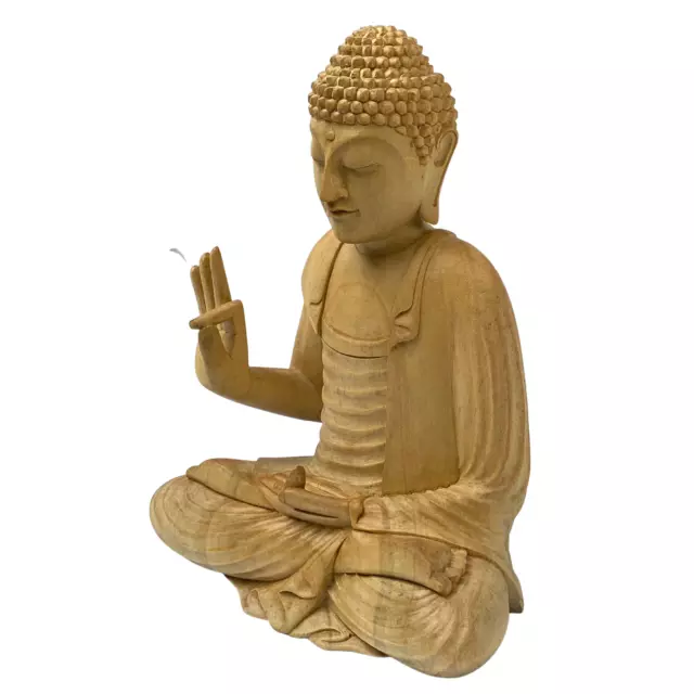 Teaching Buddha statue Dharmachakra Wheel Mudra Wood Carving Sculpture Bali Art 2
